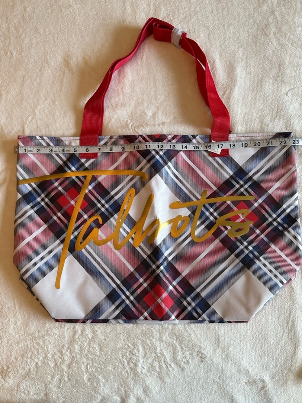 NWT Talbots Red Plaid Tote with Gold Logo - Picture 3 of 10